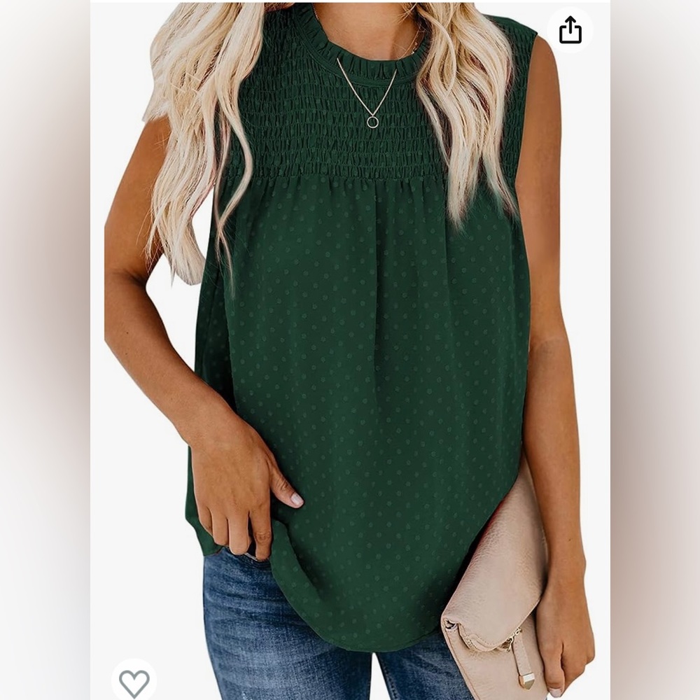 Farysays Sleeveless Polka Dot Smocked Ruffle Tank Top